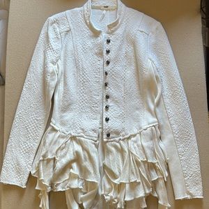 New Free People Military Ruffle Button Down White Jacket (Size 6)